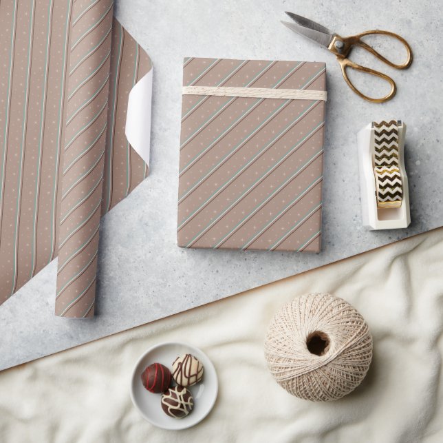 Twinkling Lights Diagonal Stripe Cocoa Brown ID596 Wrapping Paper (Crafts)