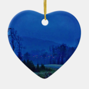 Twinkling Lights in a Blue Mountain Mist Ceramic Ornament