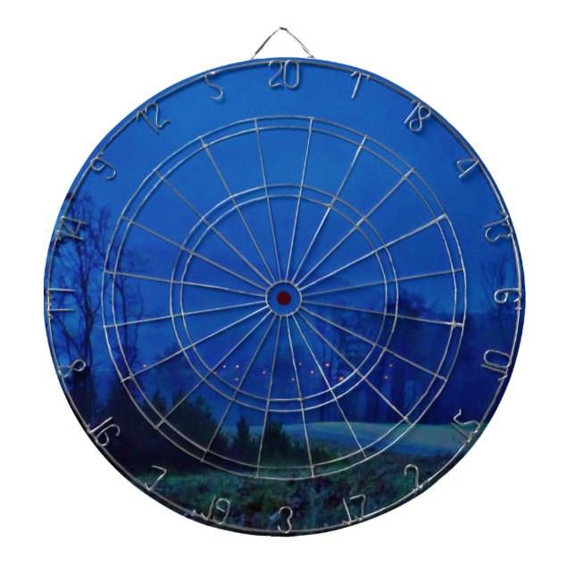 Twinkling Lights in a Blue Mountain Mist Dartboard (Front)