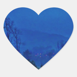 Twinkling Lights in a Blue Mountain Mist Heart Sticker