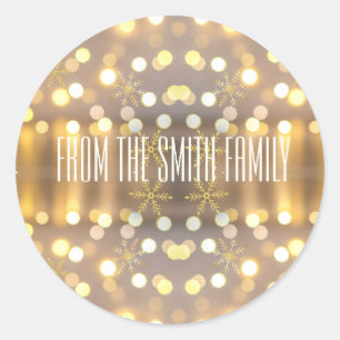Twinkling lights personalized Christmas  Classic Round Sticker