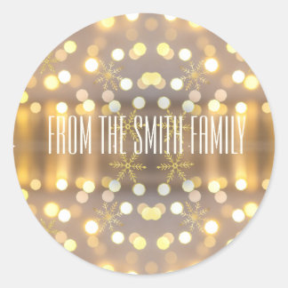 Twinkling lights personalized Christmas  Classic Round Sticker
