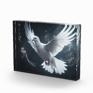 Twinkling Lights White Peace Dove Photo Block