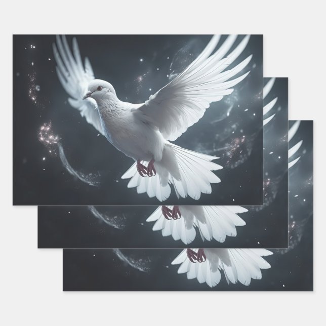 Twinkling Lights White Peace Dove Wrapping Paper Sheet (Set)