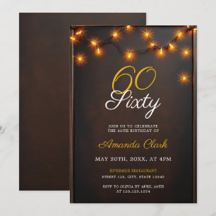 Twinkling Lights with Rustic Charm 60th Birthday Invitation