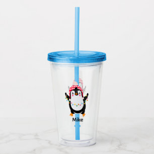 Twinkling Penguin with Christmas Lights Acrylic Tumbler