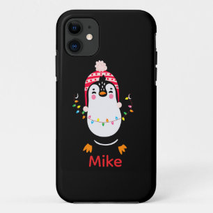 Twinkling Penguin with Christmas Lights iPhone 11 Case