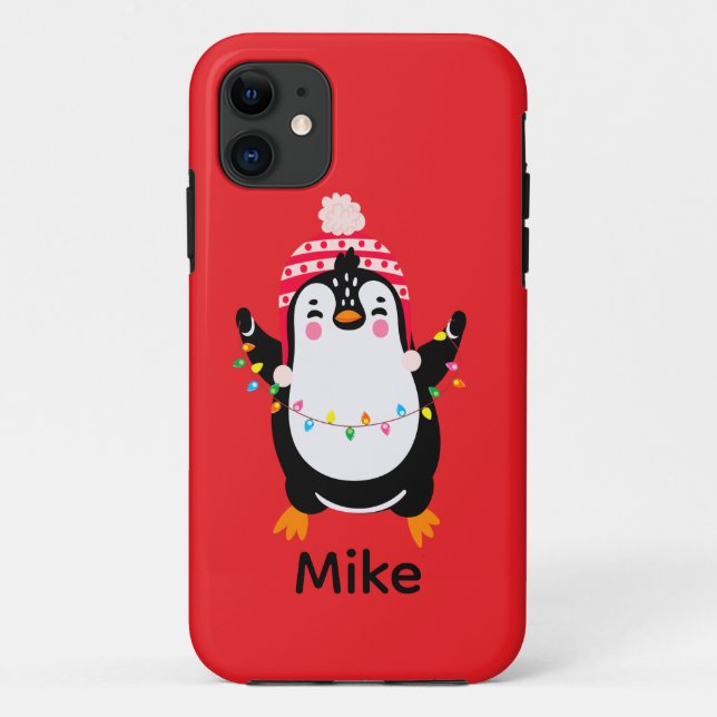 Twinkling Penguin with Christmas Lights Case-Mate iPhone Case (Back)