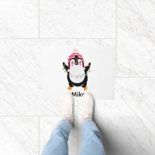 Twinkling Penguin with Christmas Lights Doormat