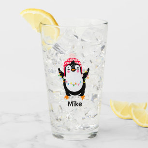Twinkling Penguin with Christmas Lights Glass