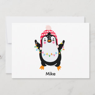 Twinkling Penguin with Christmas Lights Holiday Card