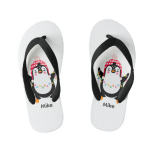 Twinkling Penguin with Christmas Lights Kid's Thongs