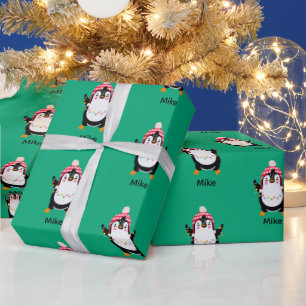 Twinkling Penguin with Christmas Lights Wrapping Paper