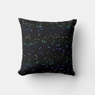 Twinkling Rainbow Glitter Stars in the Night Sky Cushion