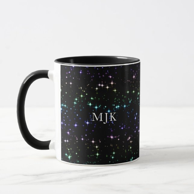 Twinkling Rainbow Glitter Stars in the Night Sky Mug (Left)