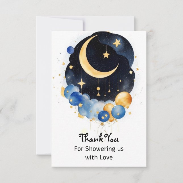 Twinkling Sky Baby Shower Moon & Stars Theme Thank You Card (Front)