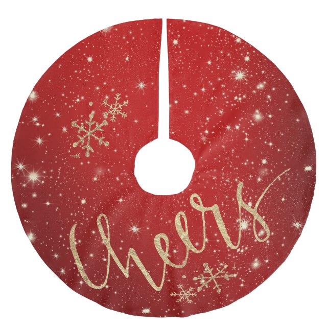 Twinkling Stars - Christmas Cheers - Red Brushed Polyester Tree Skirt (Front)