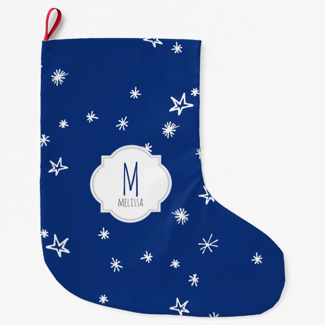 Twinkling Stars Monogram Christmas Stocking (Front)