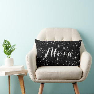 Twinkling Stars on Black    Lumbar Cushion