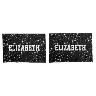 Twinkling Stars on Black with Name Pillowcase