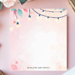 Twinkling String Lights Pastel Personalised Name Notepad<br><div class="desc">Add a touch of magic and warmth to your notes with this charming, personalised notepad. The design features delicate string lights draped across the top, creating a cosy and inviting atmosphere. The soft, pastel background enhances the twinkling effect. Customise this notepad with your own text. Perfect for evening notes, reminders,...</div>