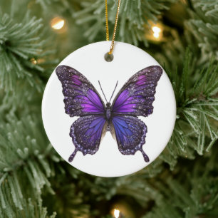 Twinkling Wings: Purple Sparkle Butterfly Ceramic Ornament