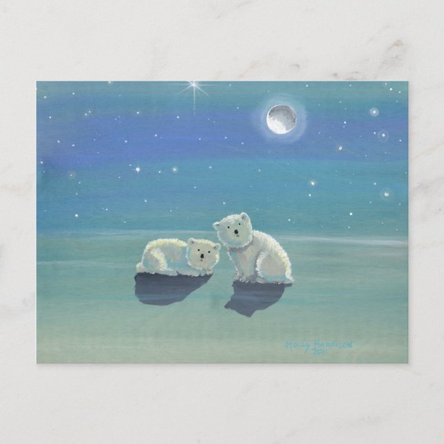 Twinkling Winter Polar Bear Holiday Postcard (Front)