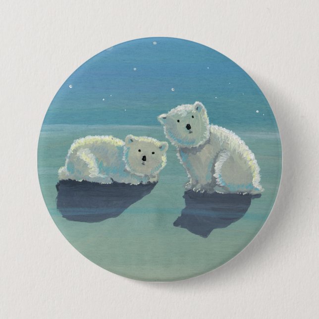 Twinkling Winter Polar Bear Pinback Button (Front)