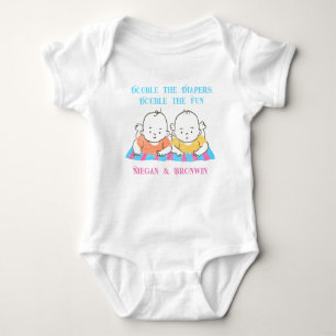 Twinnies Double the Diapers Double the fun Baby Bodysuit