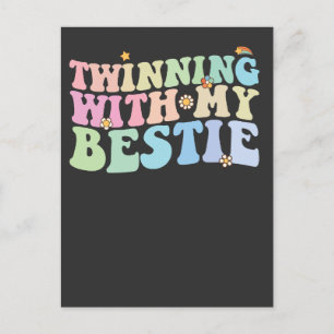 Twinning With My Bestie Groovy Retro Invitation Postcard