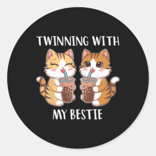 Twinning With My Bestie Two Cute Cat Classic Round Sticker