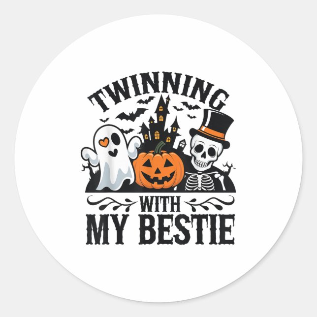 Twinning With My Ie Skeleton Halloween Matching  Classic Round Sticker (Front)