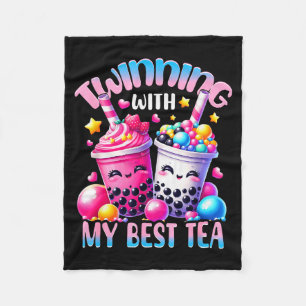 Twinning With My Tea Bubble Tea Boba Ie Friendship Fleece Blanket