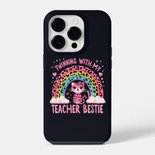 Twinning With My Teacher Bestie Rainbow Cat Lover iPhone 14 Pro Case