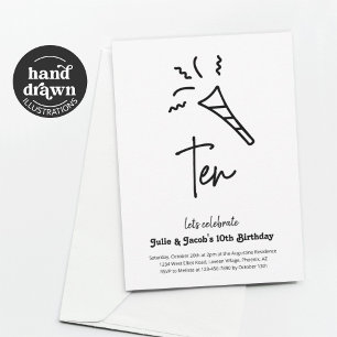 Twins 10th Birthday Party Invitation