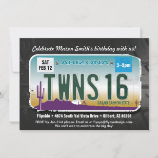 Twins 16th Birthday Arizona License Invitation