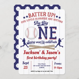 Twins, 1st birthday, Baseball Invitation