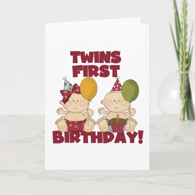 Twins 1st Birthday Boy/Girl T-shirts and Gifts Card (Front)