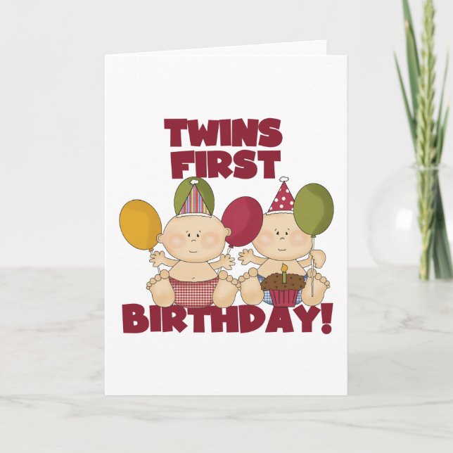 Twins 1st Birthday - Boys T-shirts and Gifts Card (Front)