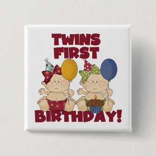 Twins 1st Birthday - Girls Tshirts and Gifts 15 Cm Square Badge