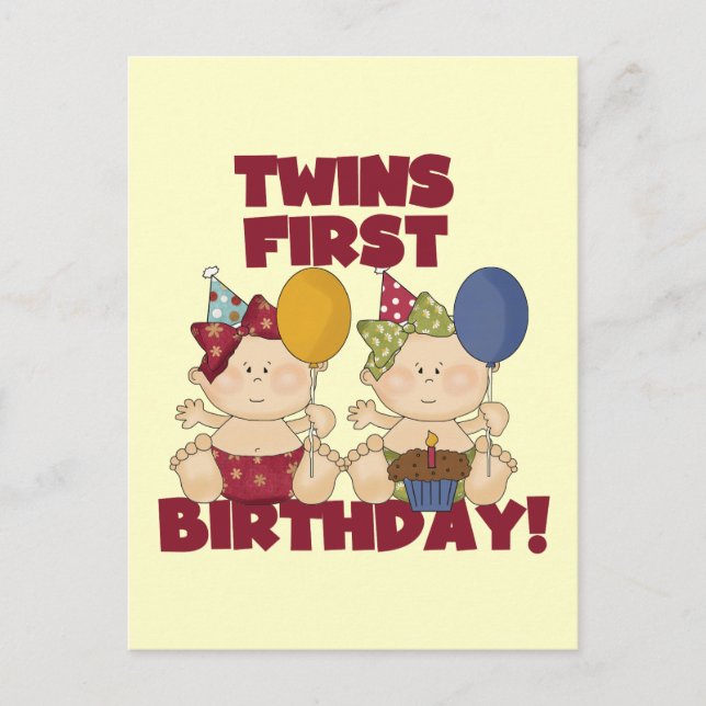 Twins 1st Birthday - Girls Tshirts and Gifts Postcard (Front)