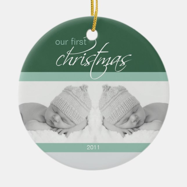 Twins 1st Christmas Custom Ornament (green 2) (Front)