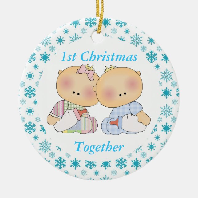 Twins 1st Christmas Together Keepsake Ornament (Front)