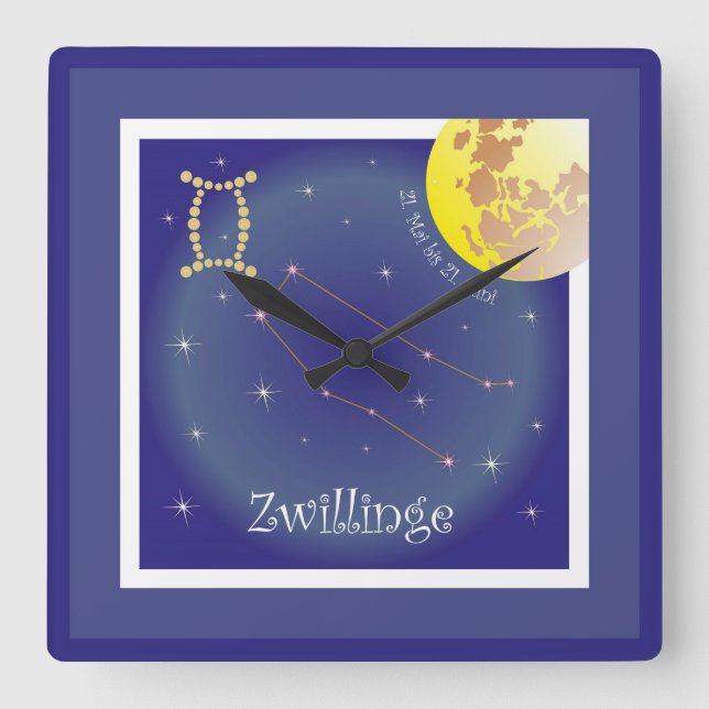 twins 21 May to 21 June Square Wall Clock (Front)