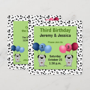 Twins 3rd Birthday Party Green with Dalmatians Invitation