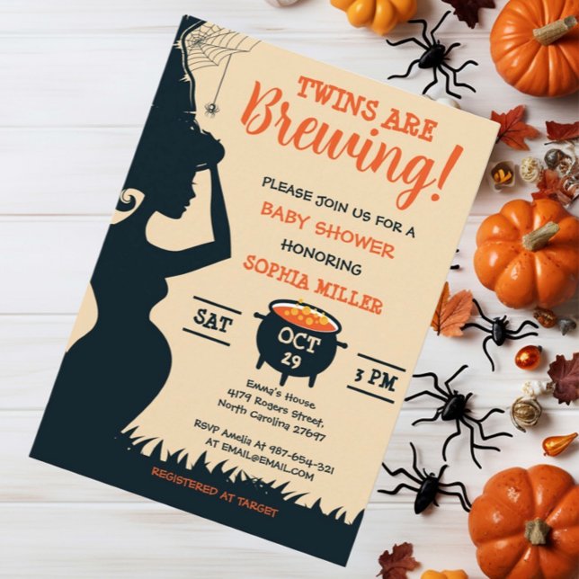 Twins are Brewing! Halloween Witch Baby Shower Invitation (Creator Uploaded)