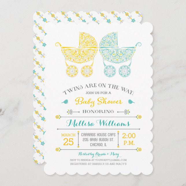 Twins are on the way! Twins Baby Shower Invitation (Front/Back)