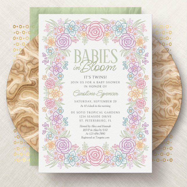 Twins Babies In Bloom Floral Baby Shower Invitation (Creator Uploaded)