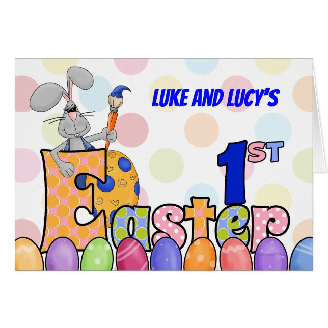 Twins Babies Names 1st Easter Bunny Painting (Front Horizontal)