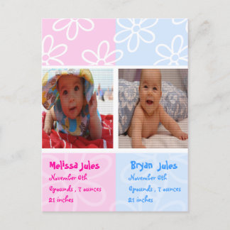 twins baby announcement photocard